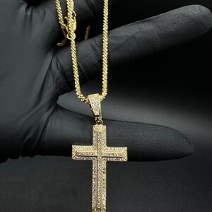 14KT GOLD OVER STERLING SILVER 925 PAVE CZ CROSS CHARM